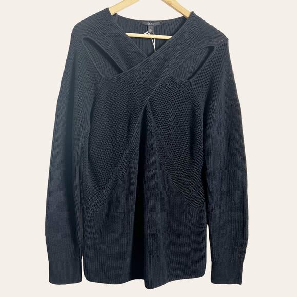 COS Black Cut Out Ribbed Knit Cotton Oversized Pullover Sweater Size M - Picture 2 of 9